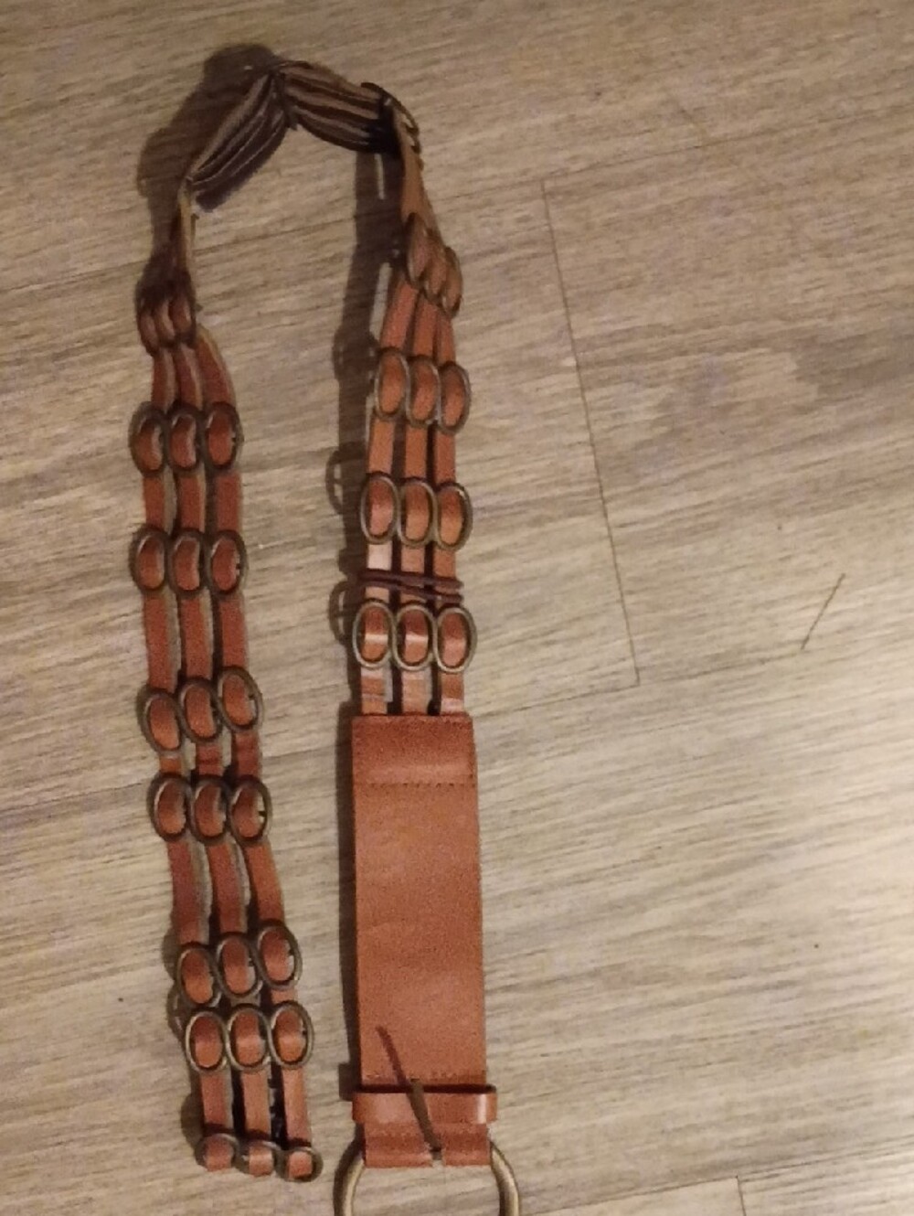 Brown Leather Multi-Strap Belt with Brass Ring Detail - Picture 4 of 4